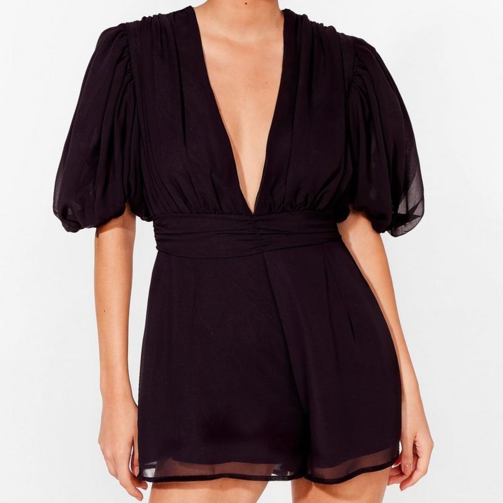 Nasty Gal- NWT. Puffy Sleeve Black Romper